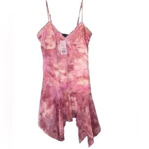 Wild Fable Pink Tie-Dye Lace Slip Dress | Handkerchief Hem | Size M NWT